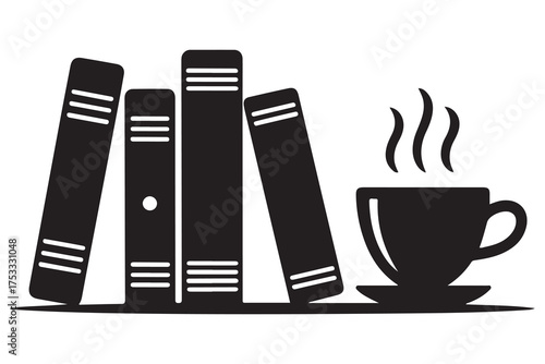 Coffee and book silhouette icon set isolated on white background
