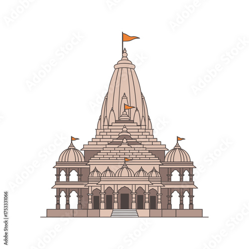 A detailed illustration of the Somnath Temple, a sacred Hindu pilgrimage site in Gujarat, India, showcasing its iconic architecture.