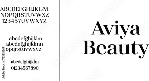 Black Aviva Beauty Brand Name with Uppercase Lowercase Letters Numbers Font