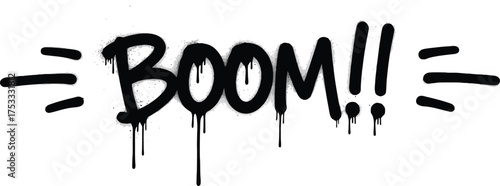 Black Boom Graffiti Word with Dripping Paint Effect Isolated on White Background