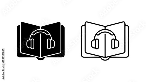 Audiobook concept with headphones and open book with transparent background