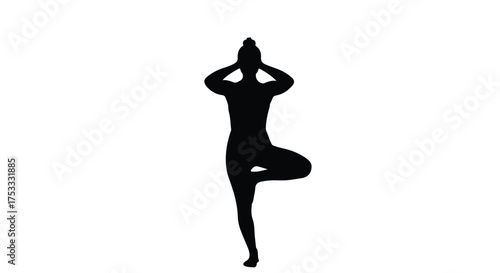 Yoga Tree Pose Silhouette. Woman in Vrksasana for balance, meditation, and wellness. Fitness and mindfulness concept.