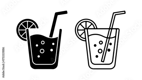 Lemonade glass with straw and slice with transparent background