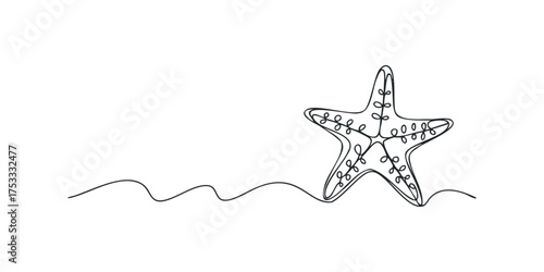 Single Line Drawing of a Starfish on Sand