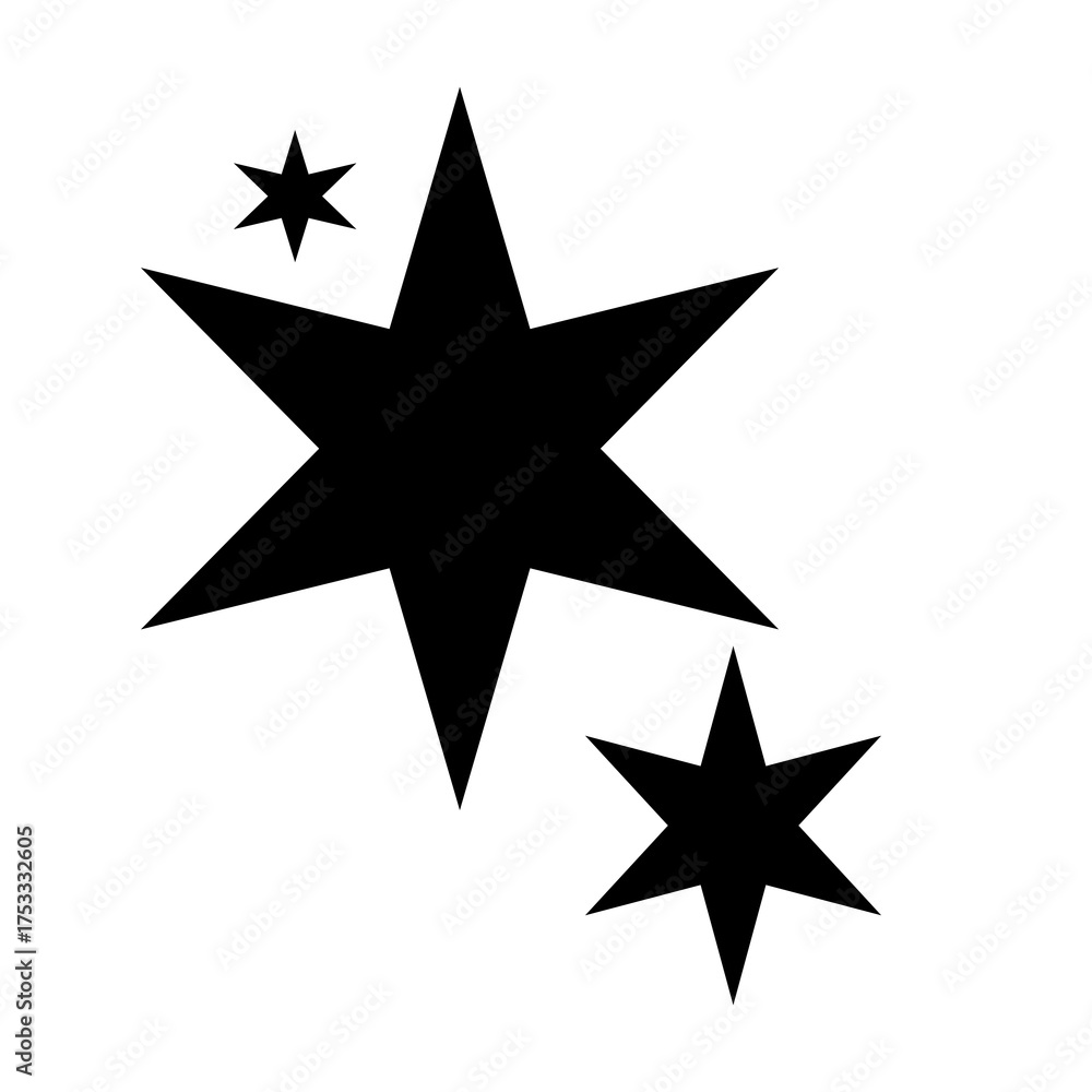 Obraz premium Black star icon with five small stars, minimalist vector symbol on white background