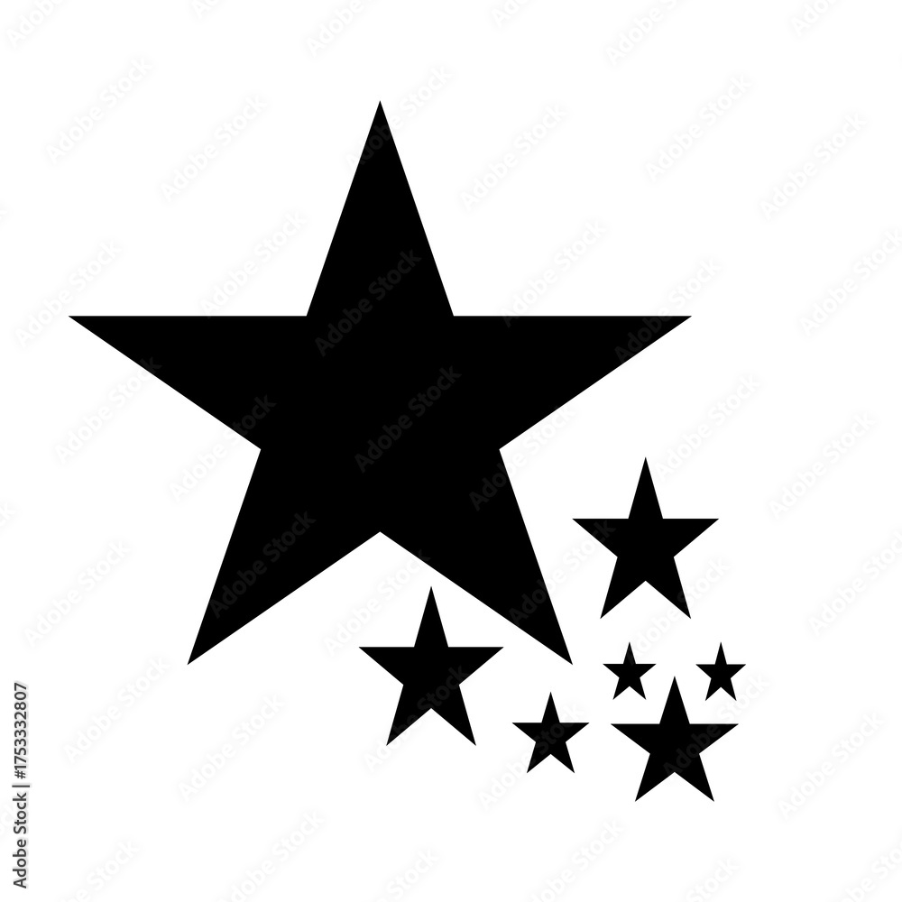 Obraz premium Black star icon with five small stars, minimalist vector symbol on white background