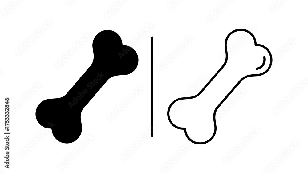 Fototapeta premium Dog bone outline and solid with transparent background