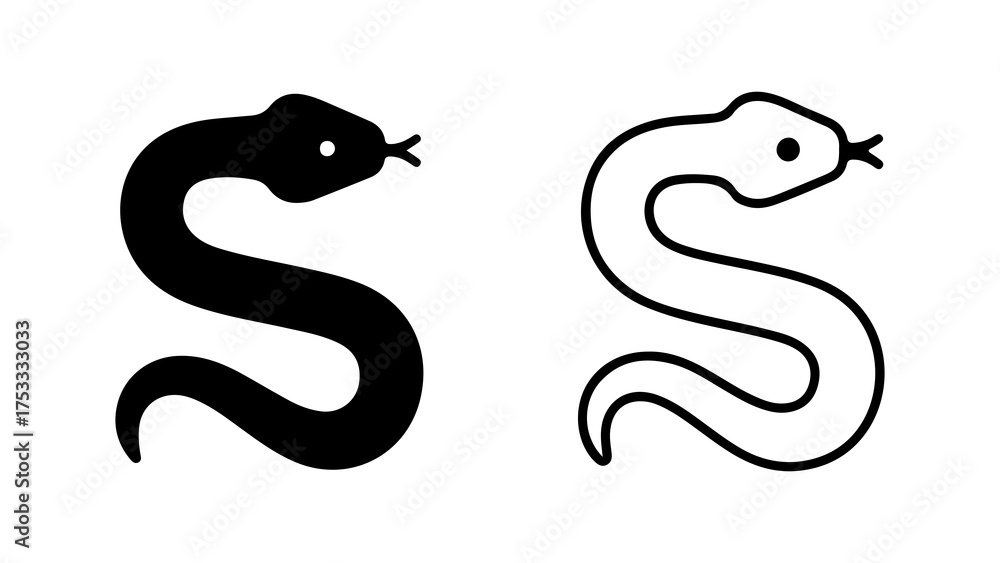 Obraz premium Snake outline and solid shapes with transparent background