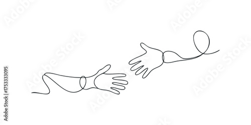 Two hands reaching out to each other in a single line drawing