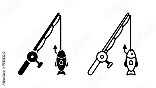 Fishing rod catching fish with transparent background