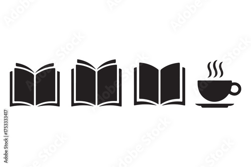 Coffee and book silhouette icon set isolated on white background
