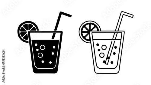 Refreshing drink with lemon and straw with transparent background