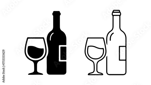 Wine bottle and glass with transparent background