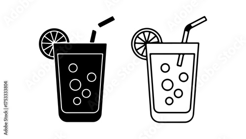 Refreshing drink with lemon and straw with transparent background