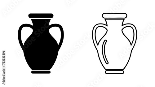 Ancient amphora outline and solid shape with transparent background