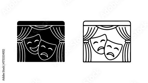 Theater stage with comedy and tragedy masks