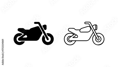 Motorcycle outline and solid icons with transparent background