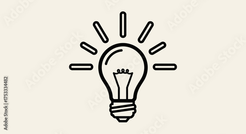 Simple black and white illustration of a glowing lightbulb, representing an idea.