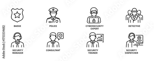 Set of outline icons for security and law enforcement roles