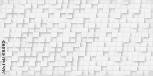 Random shifted white cube boxes block background wallpaper banner with copy space. Modern Abstract White texture cube box wall room,3D Rendering .