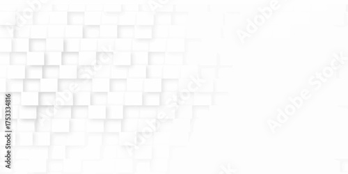 Random shifted white cube boxes block background wallpaper banner with copy space. Modern Abstract White texture cube box wall room,3D Rendering .