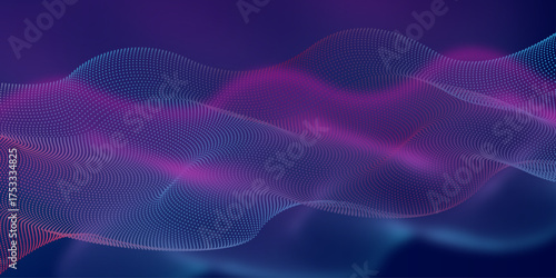 Wave of musical sounds. Abstract background with interweaving of dots and lines. 3D rendering. Lights background. Colored music wave. Big data digital code.  Digital background. 3d rendering.