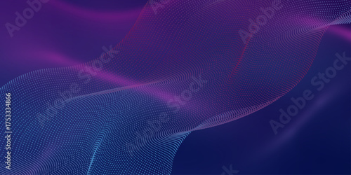 Wave of musical sounds. Abstract background with interweaving of dots and lines. 3D rendering. Lights background. Colored music wave. Big data digital code.  Digital background. 3d rendering.