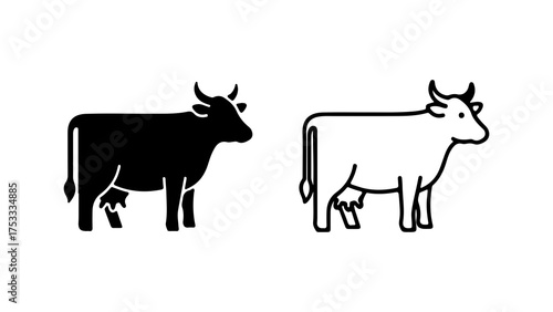 Cow icons with outline and solid fill with transparent background