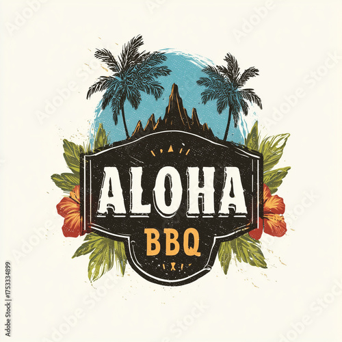 Aloha bbq business tropical hawaii island logo design
