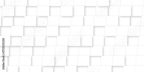 Random shifted white cube boxes block background wallpaper banner with copy space. Modern Abstract White texture cube box wall room,3D Rendering .