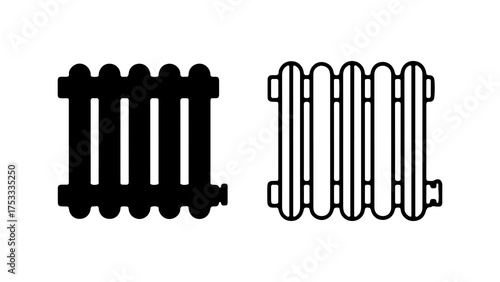 Radiator icons with outline and solid fill with transparent background