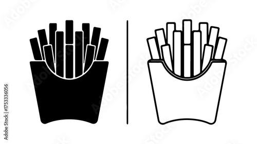 French fries in paper container with transparent background
