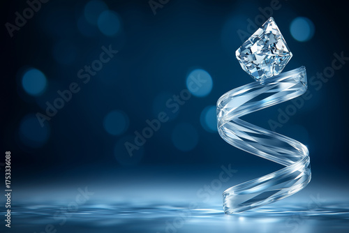 Stunning crystal sculpture featuring diamond atop spiraled glass base, radiating elegance and sophistication