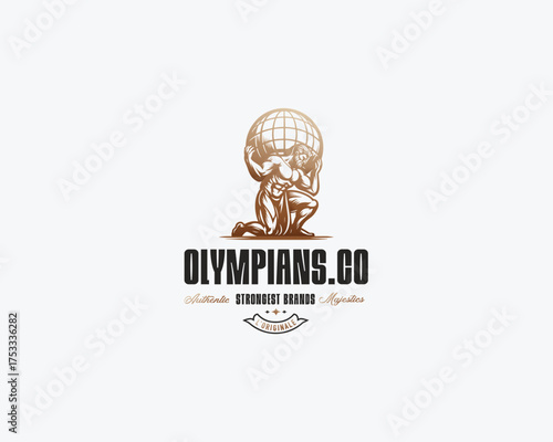 Atlas god lift globe black logo design illustration
