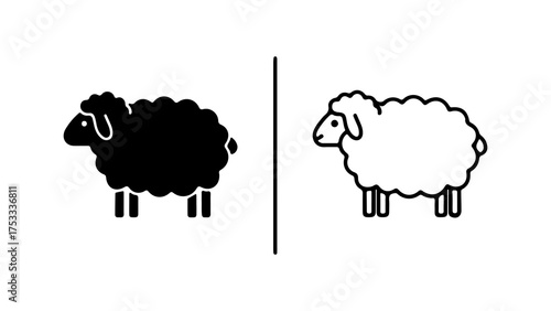 Black and white sheep icons with transparent background
