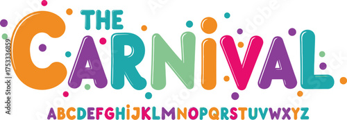 Carnival Colorful Alphabet Letters and Word on White Background with Cute Polka Dots