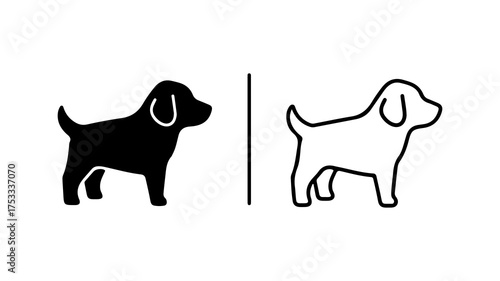 Dog icons with outline and solid fill with transparent background