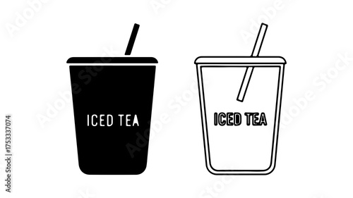 Iced tea drinks with straws with transparent background