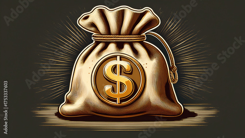 Gold Money Bag Illustration Wealth Investment and Financial Security