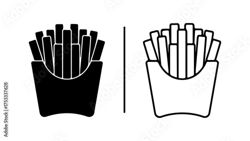 French fries in paper container with transparent background
