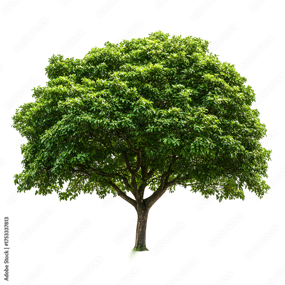 Fototapeta premium Lush green deciduous tree with full canopy isolated on transparent background