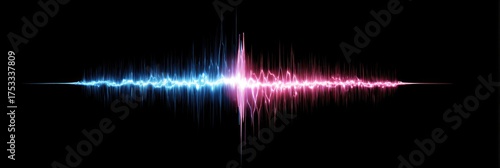 A symmetrical abstract illustration with a vibrant two-tone waveform against a stark black background