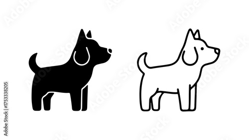 Dog icons with outline and solid fill with transparent background