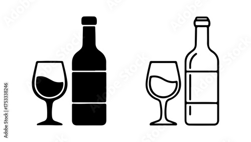 Wine bottle and glass set with transparent background