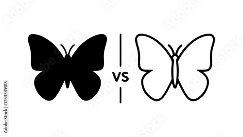 Butterfly comparison outline and solid with transparent background