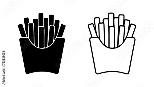 French fries in paper container with transparent background