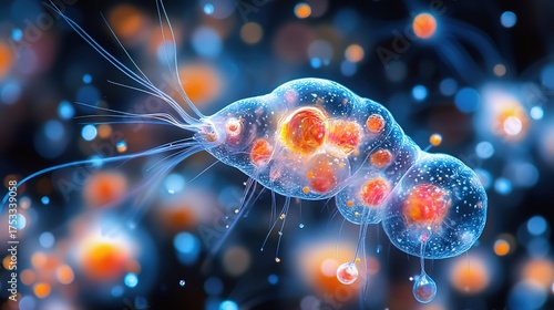 Microscopic Organism with Translucent Body and Orange - Hued Inclusions