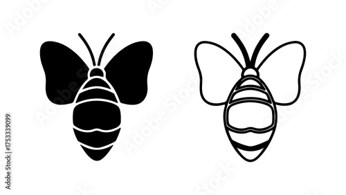 Bee icons with outline and solid fill with transparent background