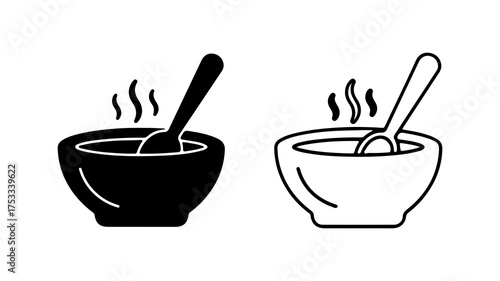 Hot soup bowl with spoon with transparent background