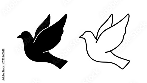 Flying doves outline and silhouette with transparent background